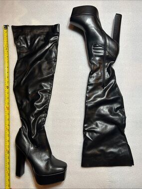 Fashion Nova Black Over-the-Knee Platform Block Heel Boots sz11
